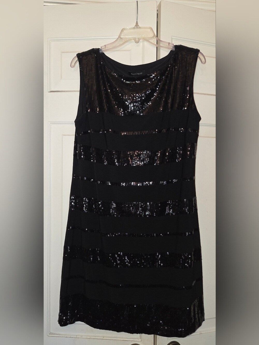 Sleeveless Black Sequin Stripe Midi Dress